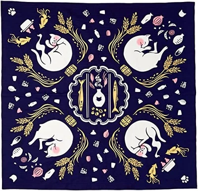 Chusen Hand-Dyed Furoshiki Cotton Cloth Scarf 35in Art Fabric Japan Cat Foto 1 de 3