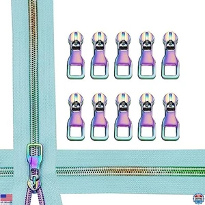 Aqua Zipper Tape with Rainbow Teeth & Pulls, 5 Yards, Colorful Nylon Zippers - Picture 1 of 5