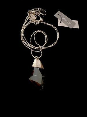 Collana 35" vintage firmata Chicos catena lunga tono argento con ciondolo cristallo - Immagine 1 di 4