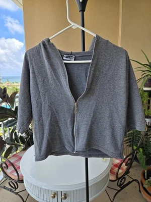 Forever Young Gray Cropped Hoodie Short Sleeve Zip Up Size S - Image 1 of 3