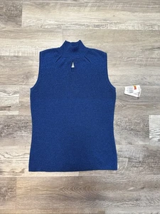 Camiseta sin mangas Y2K cuello falso azul brillante Navidad camisola mezcla seda talla pequeña nueva con etiquetas - Imagen 1 de 6