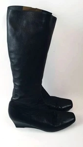 FILIPO RAPHAEL Sz 38 Or 7 Black Leather Wedge Knee High Zip Boots - Picture 1 of 14