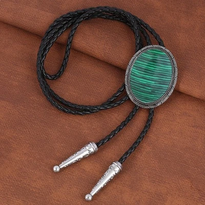 Corbata de vaquero occidental con corbata bolo de ágata de malaquita natural para hombre Foto 1 de 4