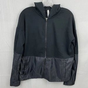Fabletics Womens Hoodie Medium Black Windhaven Ripstop Mixed Media Full Zip-up - Picture 1 of 13