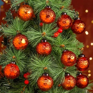 12 Vintage Merkur große Weihnachtsschmuck orange Unikat Glas Weihnachtskugeln - Bild 1 von 12