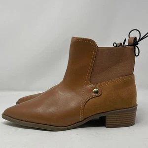 Liz Claiborne Barrington Boots 7 Brown Faux Leather Pointed Toe Stacked Heel - Picture 1 of 9