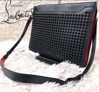 Christian Louboutin Bag Leather Spike Studs 2WAY Vintage Black 23×30cm Used - Image 1 of 4