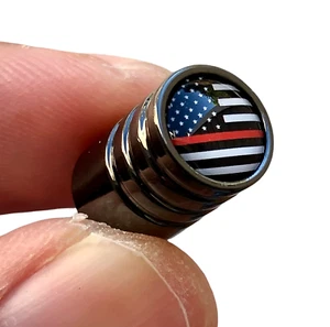 4pcs Thin Red Flag Tire Valve Caps Cover To Honor Injured or Fallen Firefighters - Picture 1 of 12