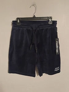 Karl Lagerfeld Velour Navy Blue Athletic Gym Sweat Shorts 9" - Men's Small - New - Picture 1 of 4