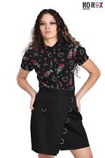 Hell Bunny Zoey Blouse Floral Roses Top Goth 50s Alternative Short Sleeve Shirt