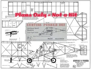 Model Airplane Plans (FF): 1912 Curtiss 'A' Pusher 26" 1/16 Scale  (R/N Models) - Picture 1 of 2