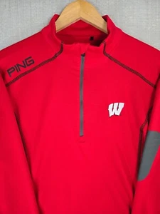 PING x WISCONSIN SENSORCOOL Mens 1/4 Zip Performance Pullover Sz Medium Red Golf - Picture 1 of 17