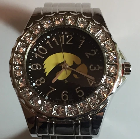 New Iowa Hawkeyes Ladies Bangle Cuff Watch,Metal,Crystal,With Free Battery, NCAA Cover