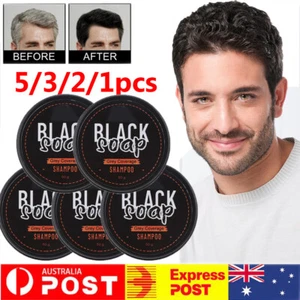 1-6x Men's Grey Coverage Bar Shampoo Hair Darkening Black Soap Grey Hair Cover - Picture 1 of 18