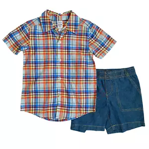 Carter's Boys 2-Piece Plaid Shirt & Jean Shorts Toddler Kids Outfit Set - 2T/24M - Picture 1 of 2