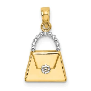14k Yellow Gold W/ Rhodium Purse Charm Pendant Gift for Mother - Picture 1 of 4