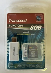 Transcend 8GB SDHC Class 6 Flash Memory Card with Bonus Card Reader New Sealed - Picture 1 of 2