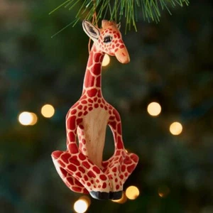 Painted Wood Yoga Giraffe Christmas Ornament - Picture 1 of 4
