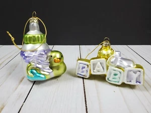 LOT Of 2 Christmas Ornaments Baby Bottle & Duckie/ Blocks Spelling "Baby" - NWOB - Picture 1 of 7