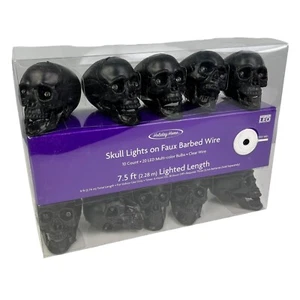 Halloween 20 Skull String LED Lights on Barbed Wire Colorful Black Home Decor - Picture 1 of 8