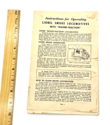VTG 1950s Lionel Smoke Locomotives Magne Traction Instructions Booklet 3 Pages  - Image 1 of 4