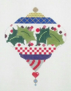 Needle Graphics HP needlepoint BAUBLE ornament holly berry 4.5x5.5 Christmas 18m - Picture 1 of 4