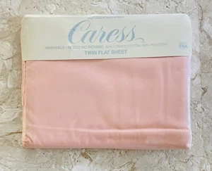 Vtg CARESS made for Mervyn’s Twin Flat Sheet PEACH 50/50 Cotton Poly NOS SEALED - Picture 1 of 8
