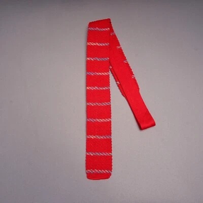 Corbata tejida vintage Andhurst extremo cuadrado algodón rojo blanco rayas ajustada 52" Foto 1 de 4