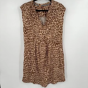 Pilcro Tunic Dress Women's Medium Brown Animal Print Pleated Sleeveless V-Neck - Picture 1 of 10