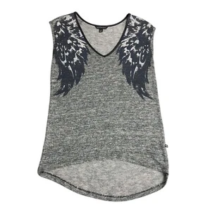 Rock & Republic Top Women M Gray Knit Tank Rhinestone Wings Grunge Mall Goth Y2K - Picture 1 of 14