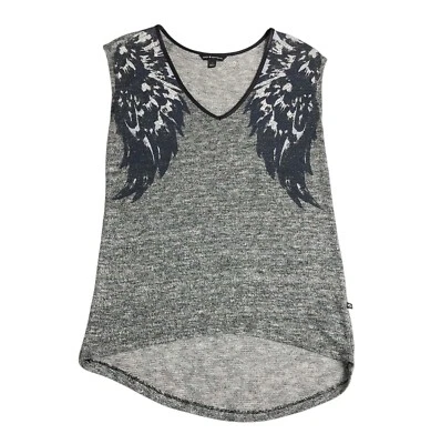 Y2K Rock & Republic Top Women M Gray Knit Tank Rhinestone Wings Grunge Mall Goth - Image 1 of 4
