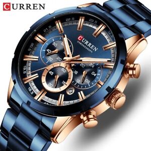 Armbanduhr Curren Herren Luxus Sport Mann Uhren Quarzuhr Marineblau | Neu