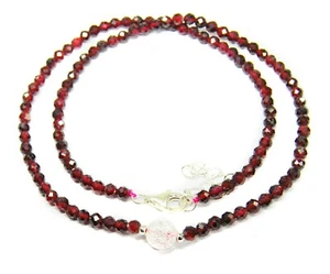 Collar granate piedra curativa plata 925 facetada Ø-3 mm con cristal de montaña - Imagen 1 de 4