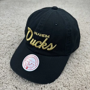 Anaheim Ducks Hat Mitchell & Ness Black Gold 3D Script Logo Adjustable Dad Cap - Picture 1 of 7