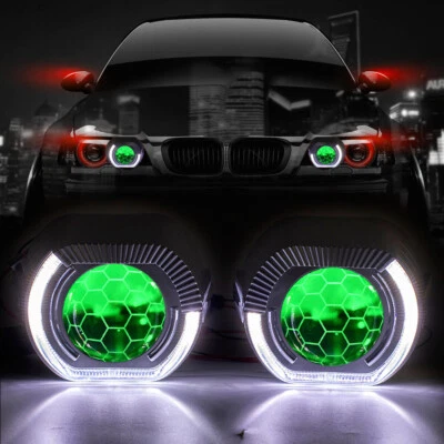 2x 2.5'' Bixenon HID Projector Honeycomb Lens Headlight LED Angel RGB Devil Eyes - Image 1 of 4