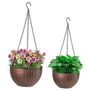2-Pack Dual-pots Design Hanging Basket Planters Self-Watering Indoor Outdoor - Picture 1 of 8