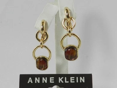 Anne Klein Gold-Tone Link & Stone Clip-On Double Drop Earrings - Image 1 of 3
