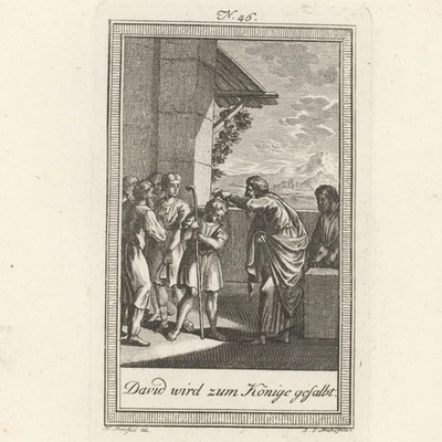 Bibel Altes Testament David wird gesalbt Weltgeschichte Orig Kupferstich 19 Jhd - Bild 1 von 3