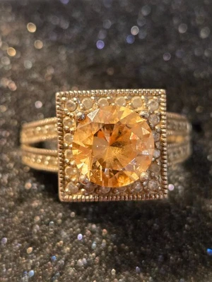 Anillo Halo Piedras Preciosas Naranja - Plata de Ley 925 - Talla 9 - Incluye Estuche Foto 1 de 3