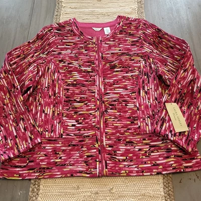 NUEVO CON ETIQUETAS Chaqueta Blazer Laura Ashley Rosa Blanco Negro Cremallera Completa Arte para Usar Talla 1X Foto 1 de 4