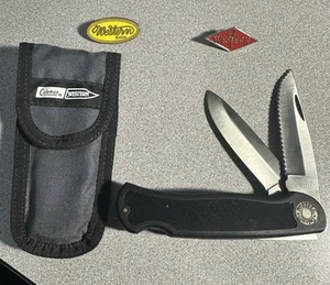 Coleman Western Pocket Knife 954 Stamped J Serrated Edge New W/ Sheath See Descr - Picture 1 of 11