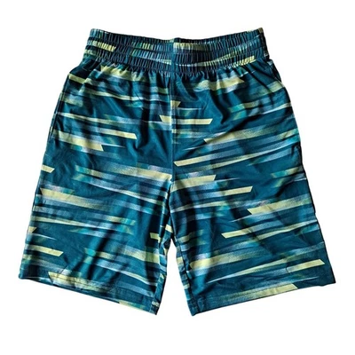NWT Lands' End Athletic Shorts Geometric Striped Teal Yellow Boys Size Medium - Image 1 of 4