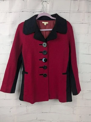CHAQUETA ABRIGO LANA CARSON Mujer S Rojo Negro 5 Botones Artístico Genial Único Ajustado Foto 1 de 4
