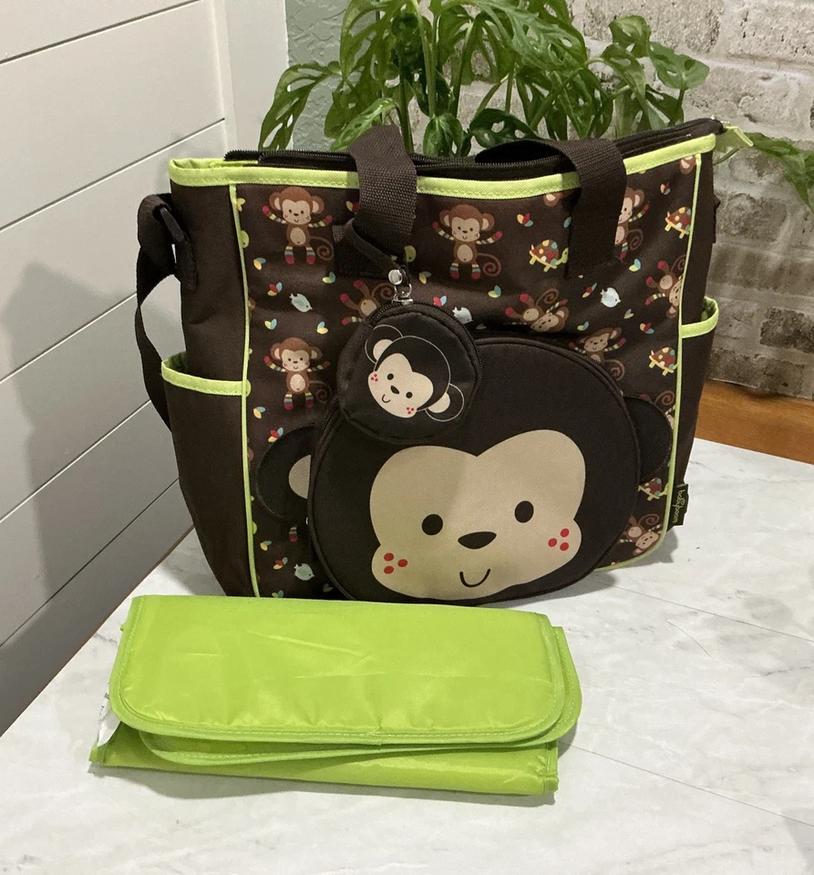 Bolsa de pañales Babyboom Monkey/bolso de viaje biberón chupete estuche cambiador almohadilla marrón Foto 1 de 4