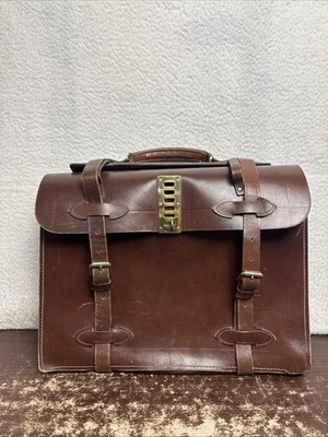 Vintage Leather Briefcase Messenger Bag Laptop Satchel Work School Brown Scholar - Image 1 of 4