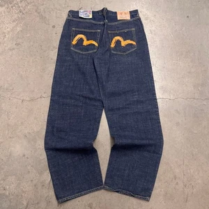 Jeans Deadstock Vintage Y2K Evisu Doppio Logo 38W Baggy Giapponese Denim Raw Blu - Foto 1 di 8