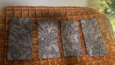Guardanapos de jantar Williams Sonoma damasco pano jacquard preto cinza conjunto de 4 novos com etiquetas - Imagem 1 de 4