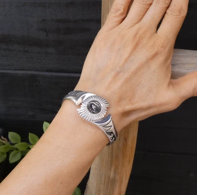 14k Gold Native American Navajo Sterling Silver Kokopelli Cuff Bracelet - Image 1 of 4