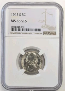 1942 S Jefferson Nickel NGC MS66 5FS - Fotos ansehen #Z311 - Bild 1 von 4