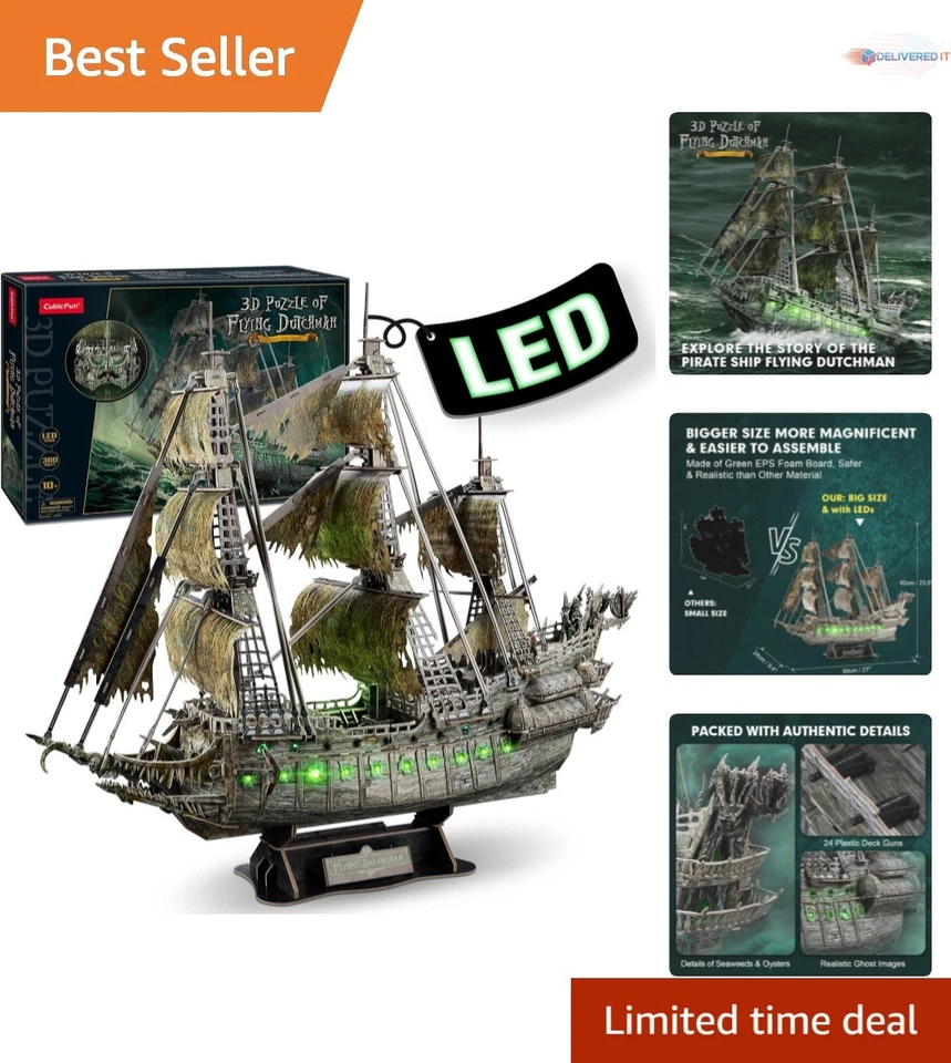 Rompecabezas Barco Pirata 3D Kit Modelo Iluminación LED para Adultos y Manualidades Regalo Foto 1 de 4